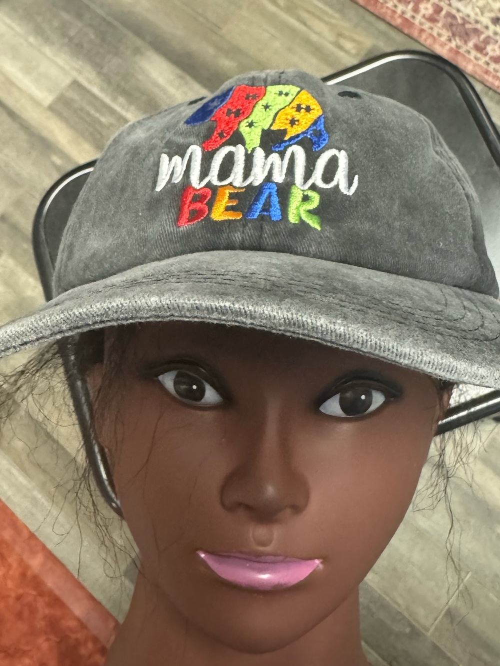 Mama Bear Distressed Gray Baseball Cap Puzzle Piece Embroidered Adjustable Hat - Picture 6 of 7